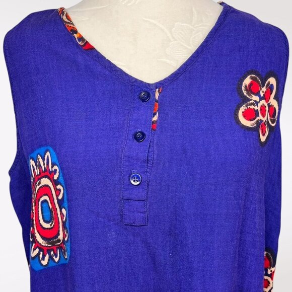 Vintage Boho Floral Embroidered Sleeveless Tunic Dress Medium - Picture 2 of 8